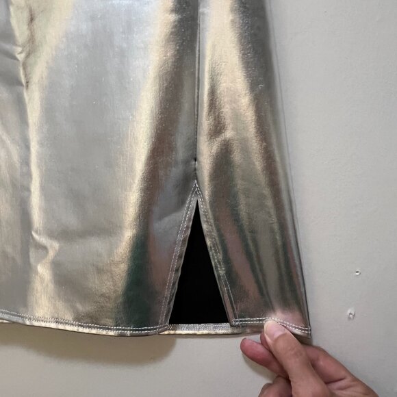 Reneec. Metallic Silver Mini Skirt with slit - Size Medium NWT - Picture 3 of 9